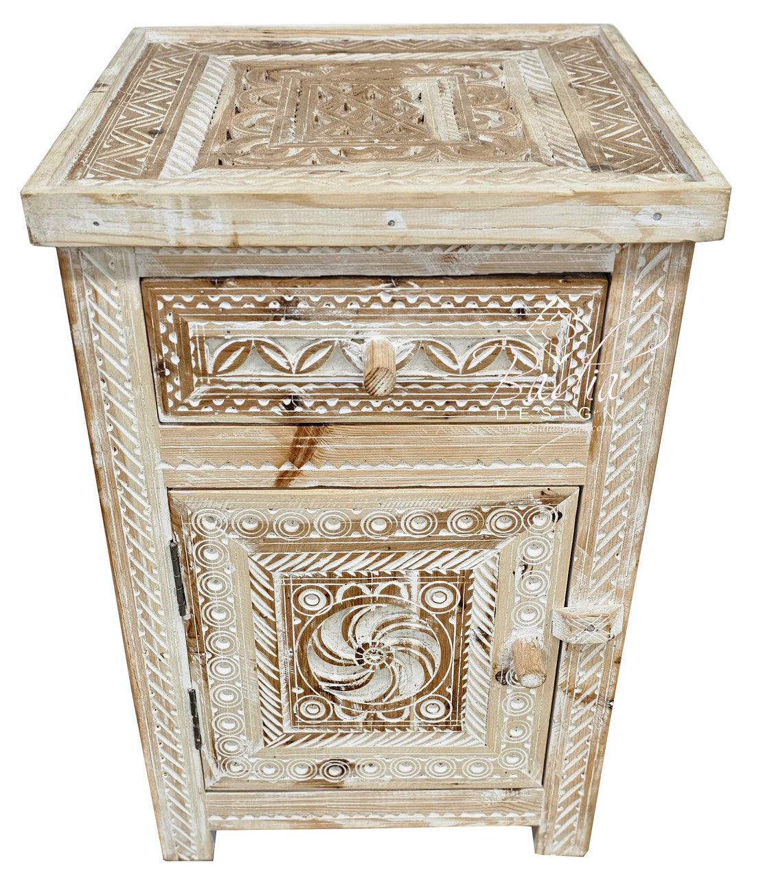 Vintage Hand Carved Cedar Wood Nightstand