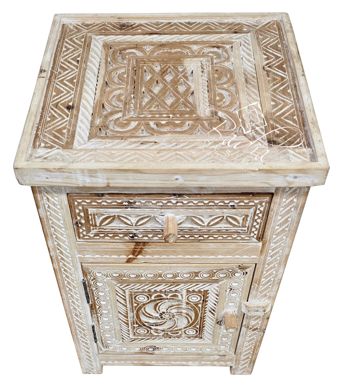 Vintage Hand Carved Cedar Wood Nightstand