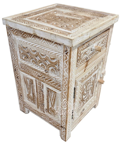 Vintage Hand Carved Cedar Wood Nightstand