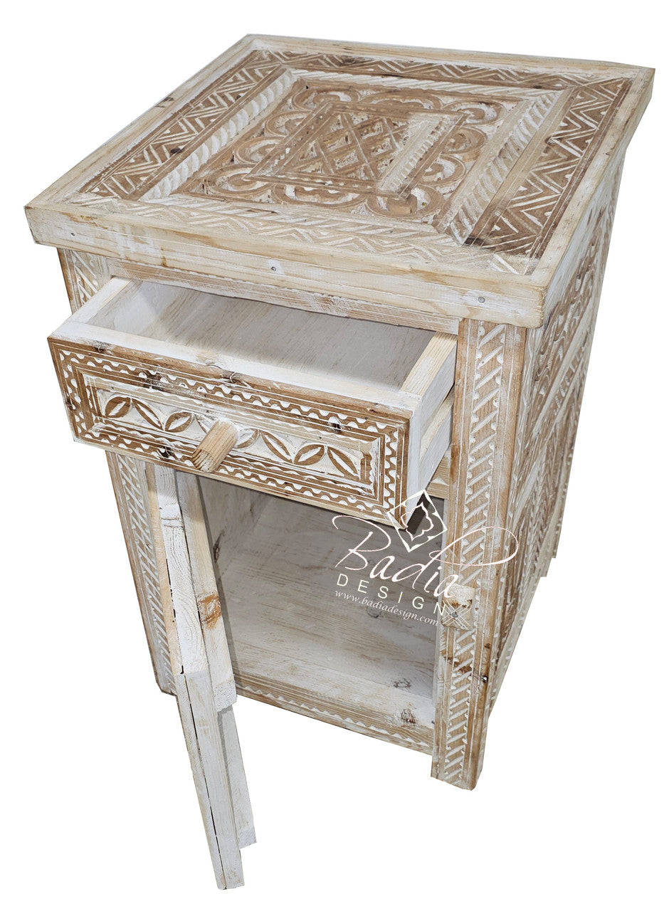 Vintage Hand Carved Cedar Wood Nightstand