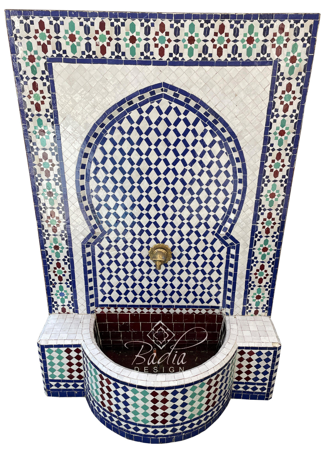 Moroccan Mosaic Tile Water Fountain with Intricate Color Designs
