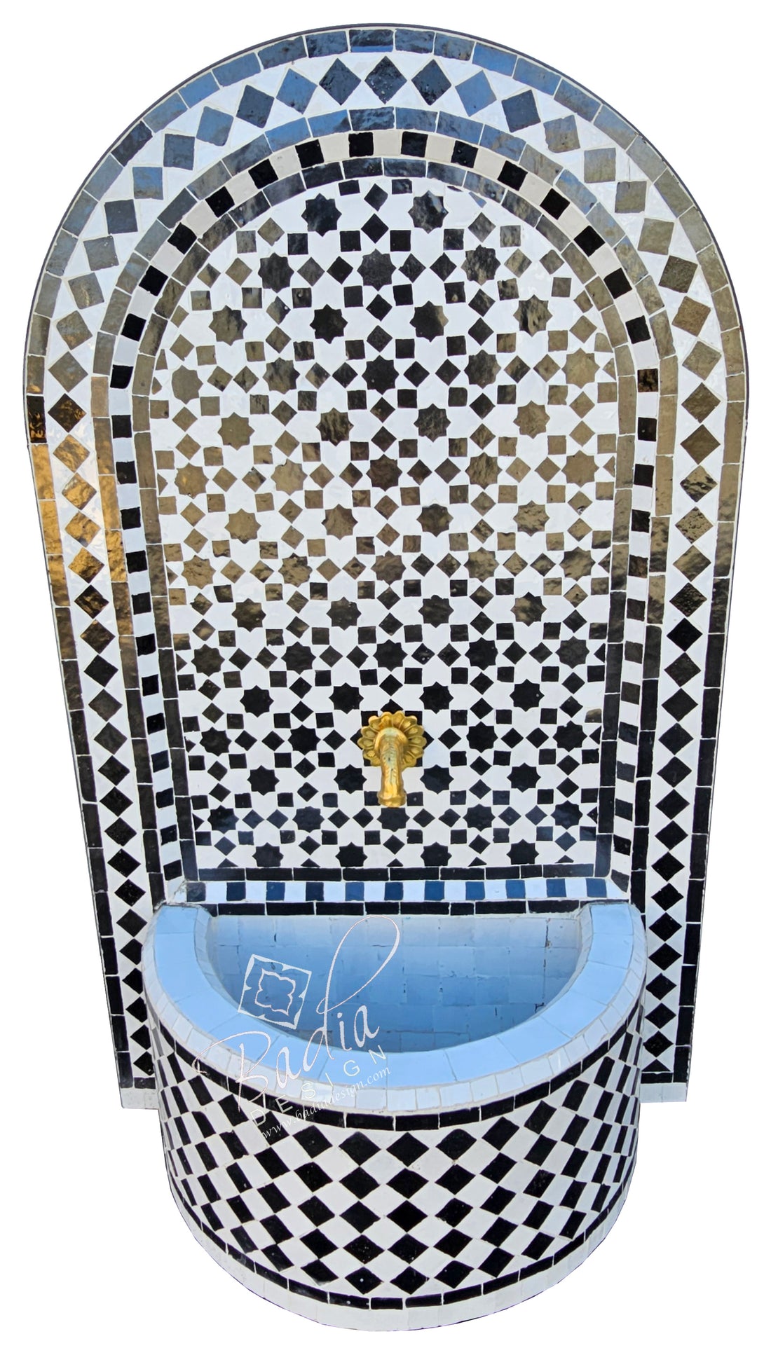 Moroccan Arch Top Black and White Tile Water Fountain