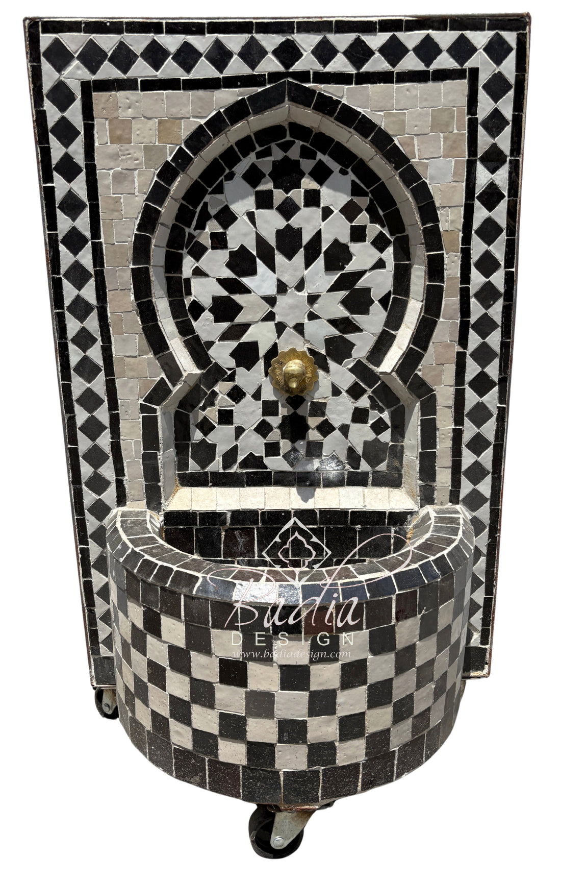 Moroccan Small Brown and Beige Tile Water Fountain