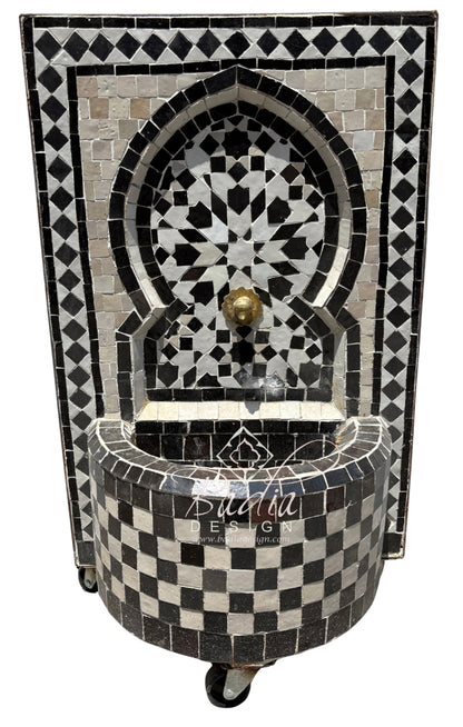 Moroccan Small Brown and Beige Tile Water Fountain