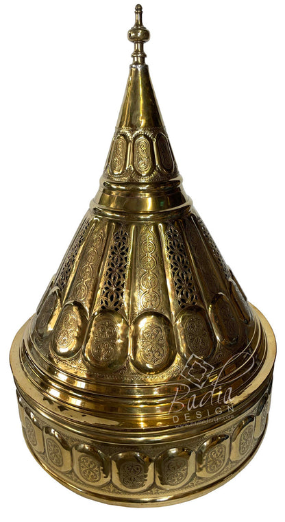 Tall Moroccan decorative brass tajine with lid