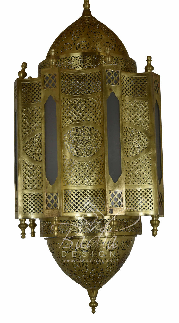 Moroccan Brass Chandelier with White Glass Light