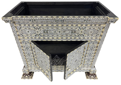Beautiful Moroccan White Mother of Pearl Inlay Bathroom Vanity with open doors