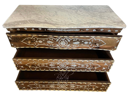 White Mother of Pearl Inlay Dresser with Three Drawers