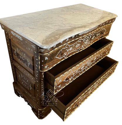 White Mother of Pearl Inlay Dresser with Three Drawers