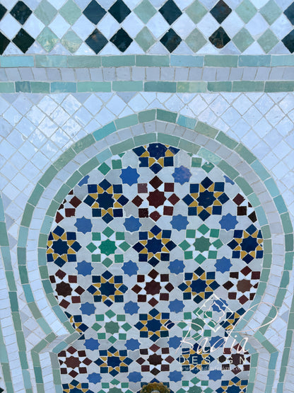 White Multi-Color Tile Wall Fountain with Inner Arch