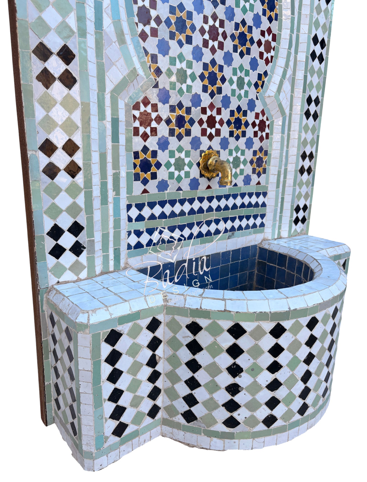 White Multi-Color Tile Wall Fountain with Inner Arch