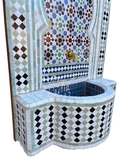 White Multi-Color Tile Wall Fountain with Inner Arch