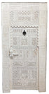 White Moroccan Wooden Door with Hand Carved Geometric Detail