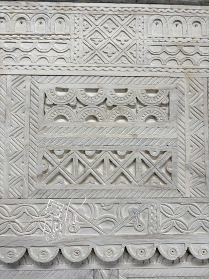 White Wooden Door with Hand Carved Geometric Detail