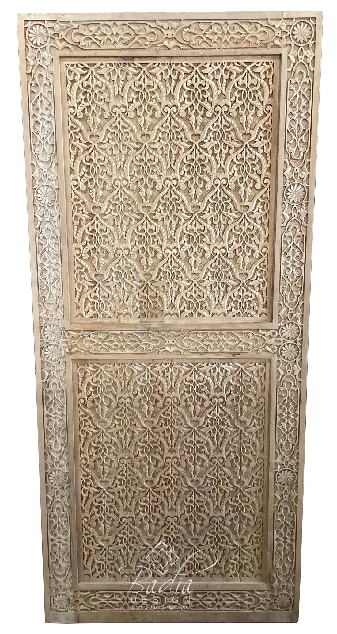 Light Stained Hand Carved Wooden Door