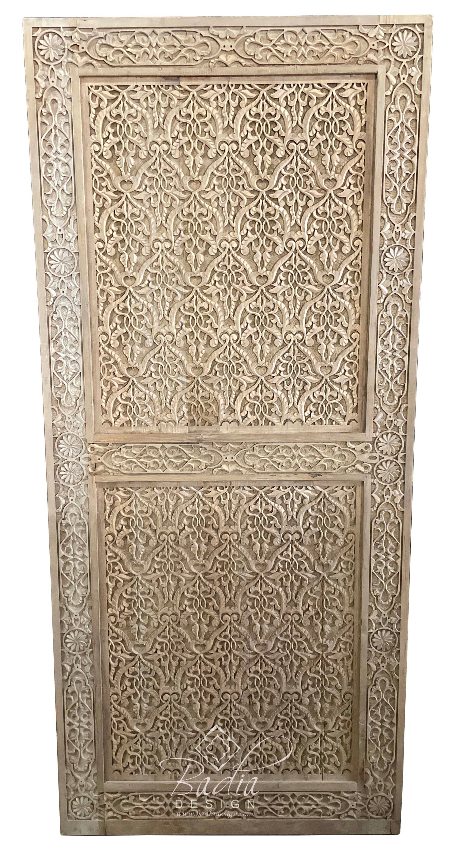 Light Stained Hand Carved Wooden Door