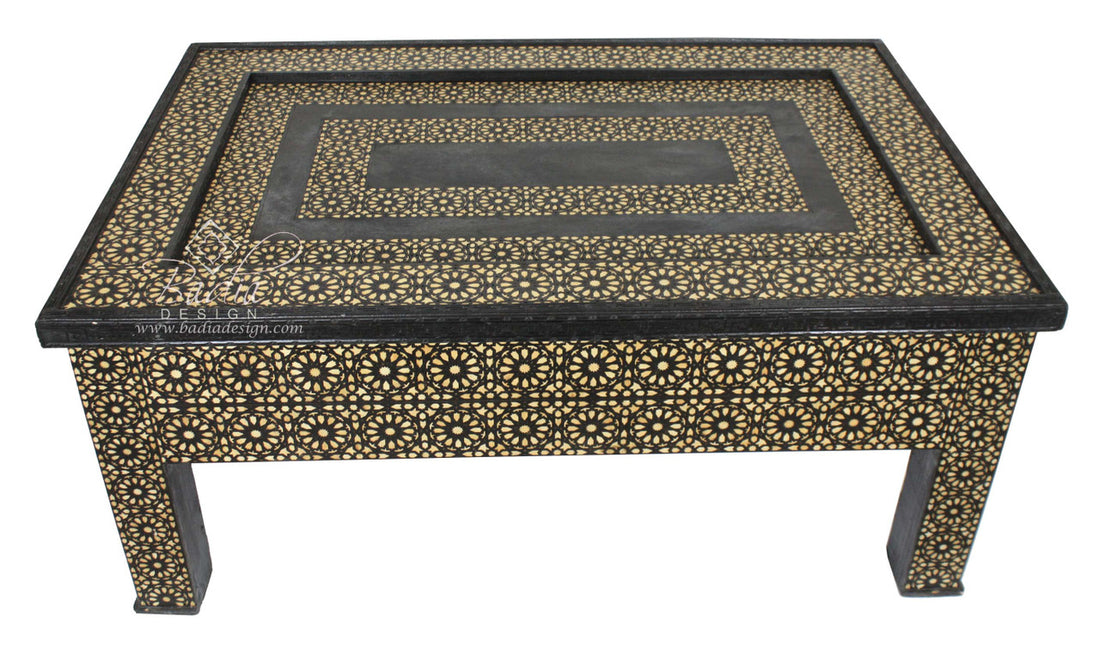 Large Carved Cedar Inlay Table
