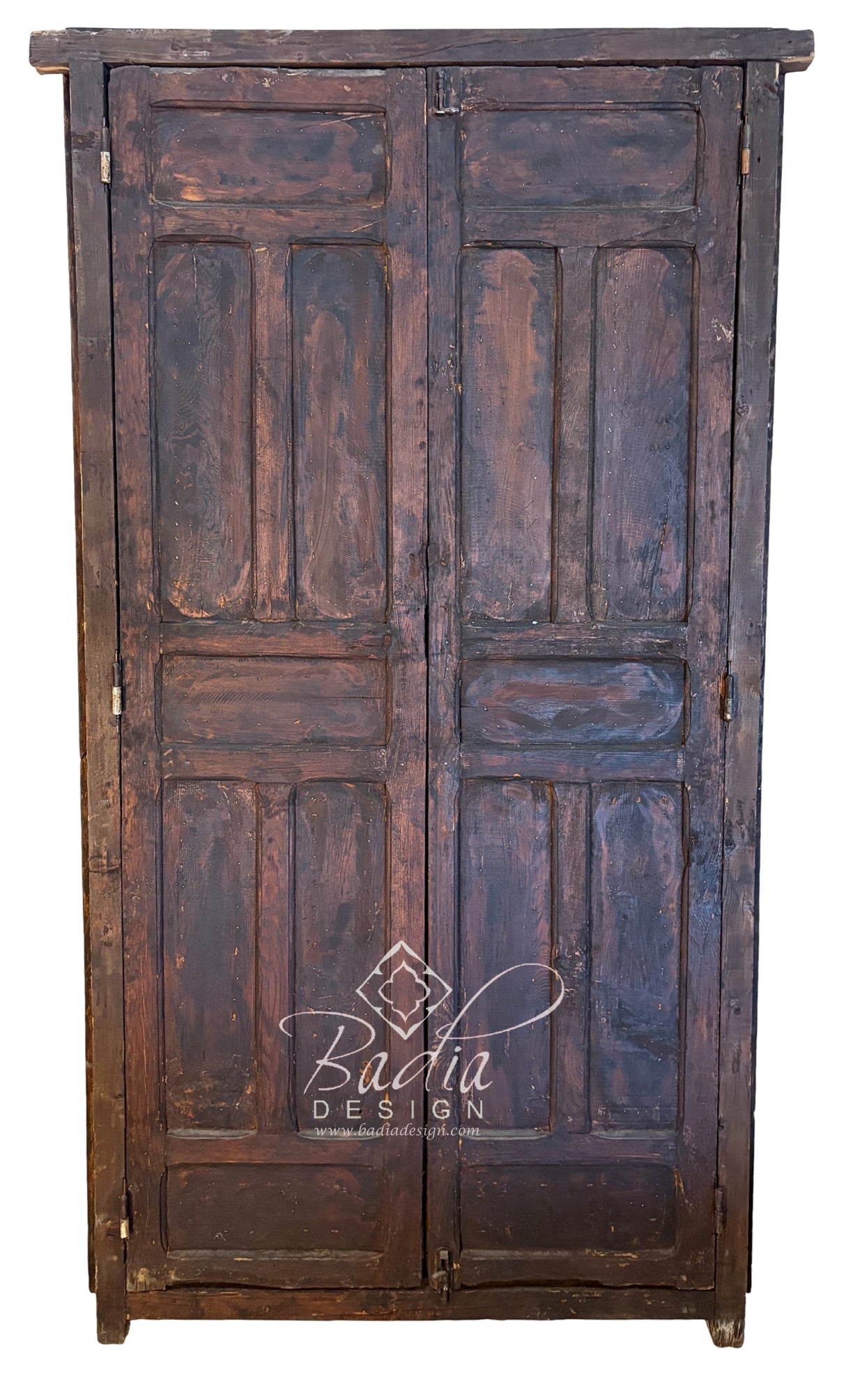 Arched Wooden Double Door with Intricate Metal Design
