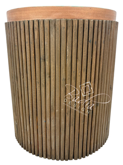 Wooden Side Table with Round Sunburst Top
