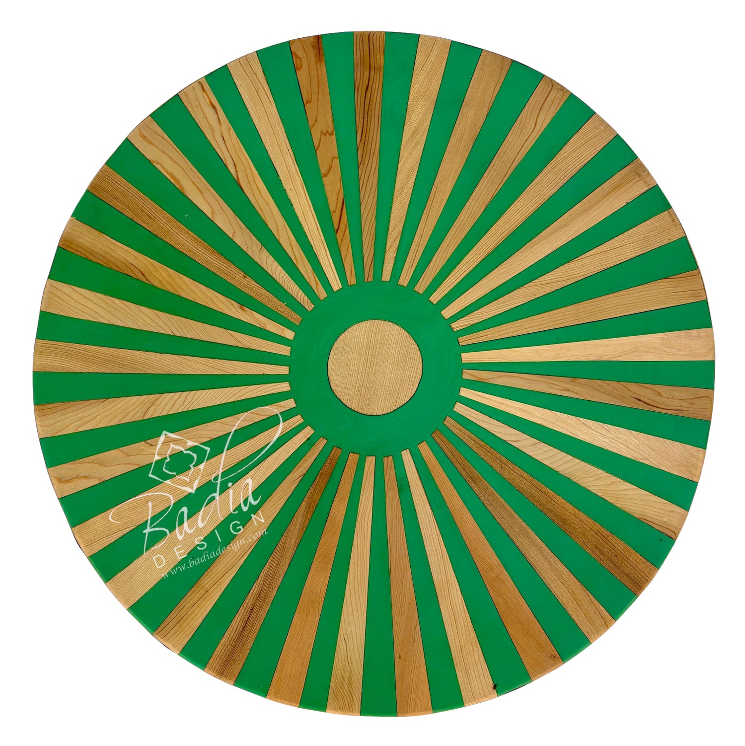 Wooden Side Table with Round Sunburst Top