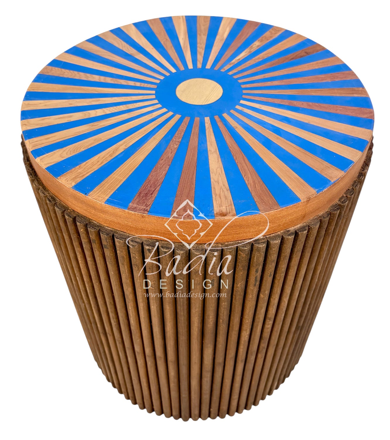 Round top Moroccan blue side table