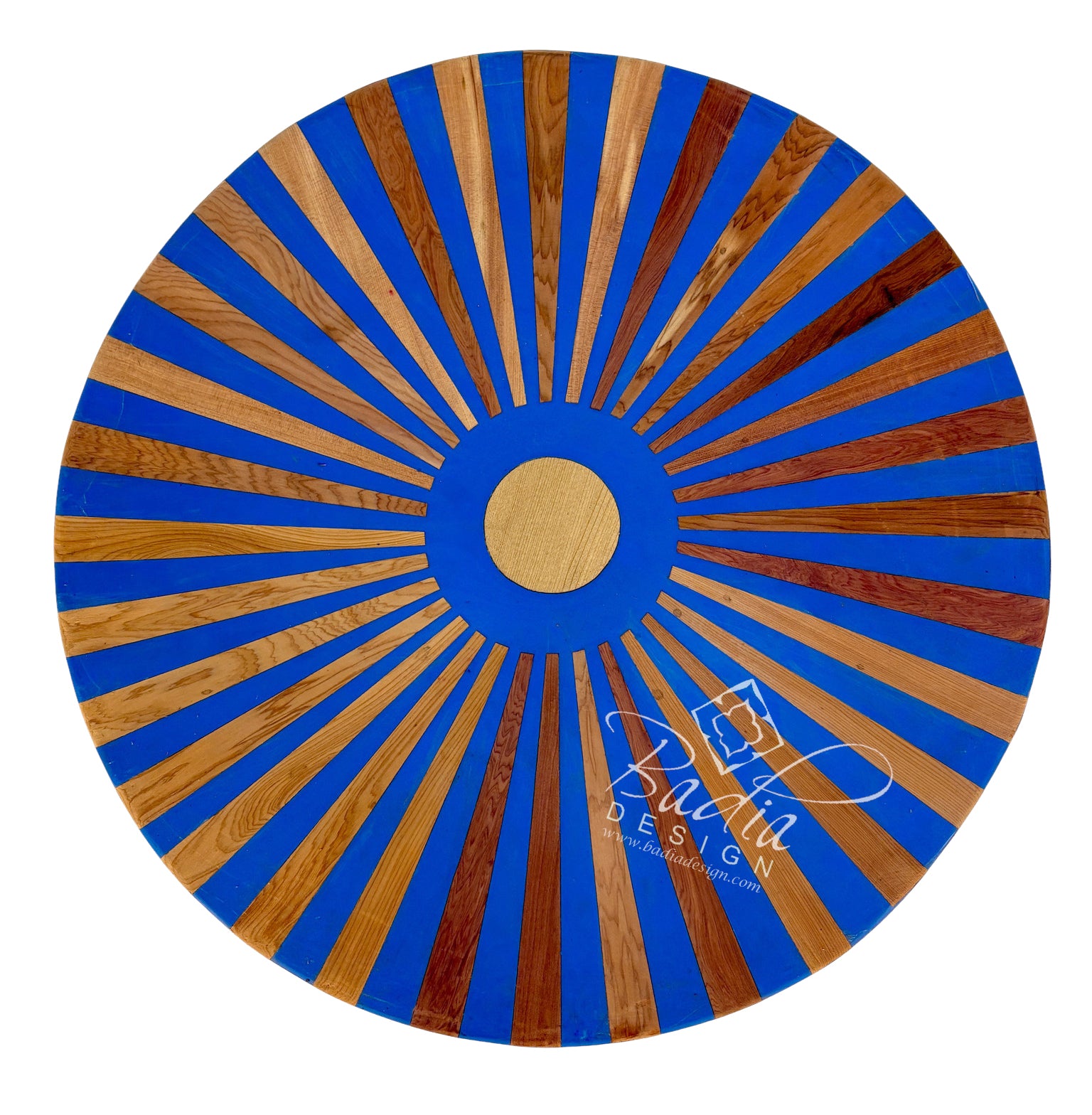 Wooden Side Table with Round Sunburst Top