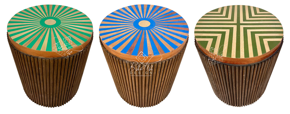 Three Moroccan starburst top side tables