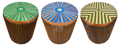 Three Moroccan starburst top side tables