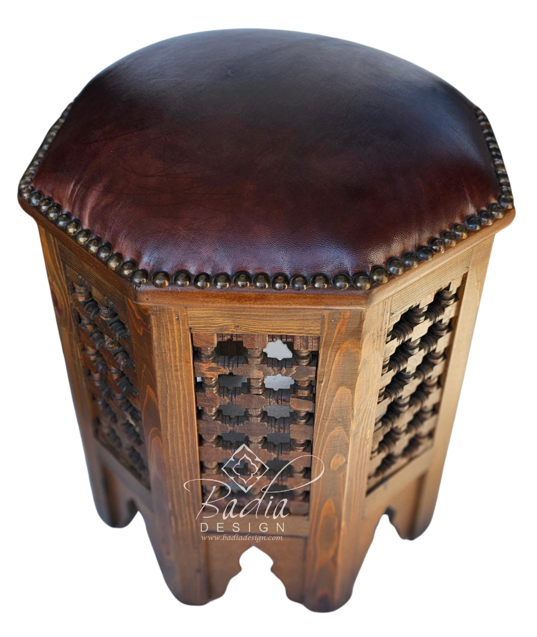 Wooden Stool With Leather Seat Cover