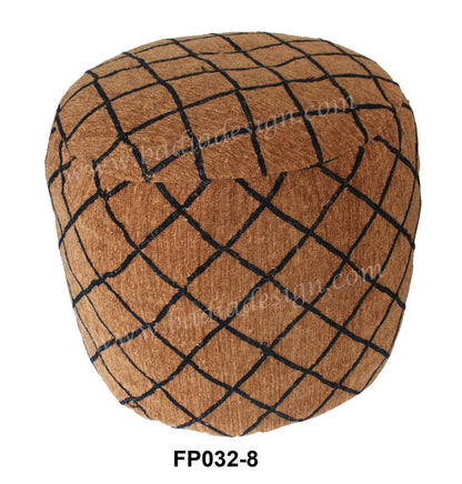 Multi-Color Wool Embroidered Fabric Pouf