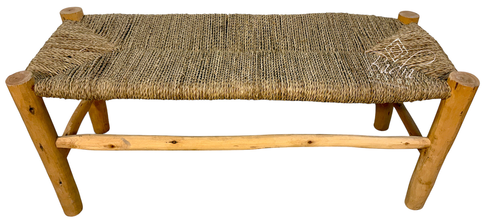 Moroccan Woven Rope Accent Bench with Natural Wood Frame