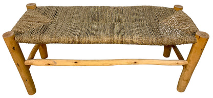 Moroccan Woven Rope Accent Bench with Natural Wood Frame
