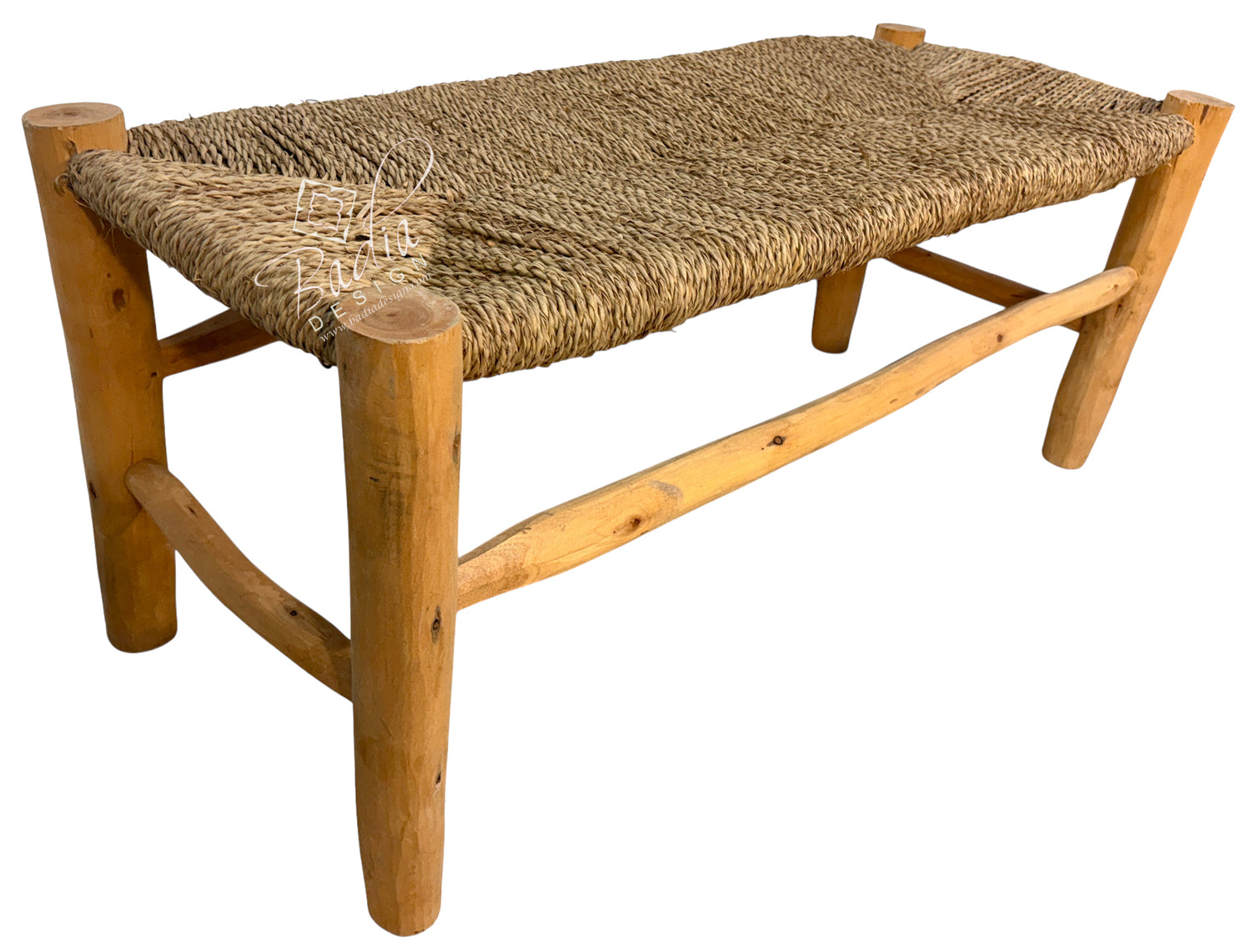 Woven Rope Accent Bench with Natural Wood Frame