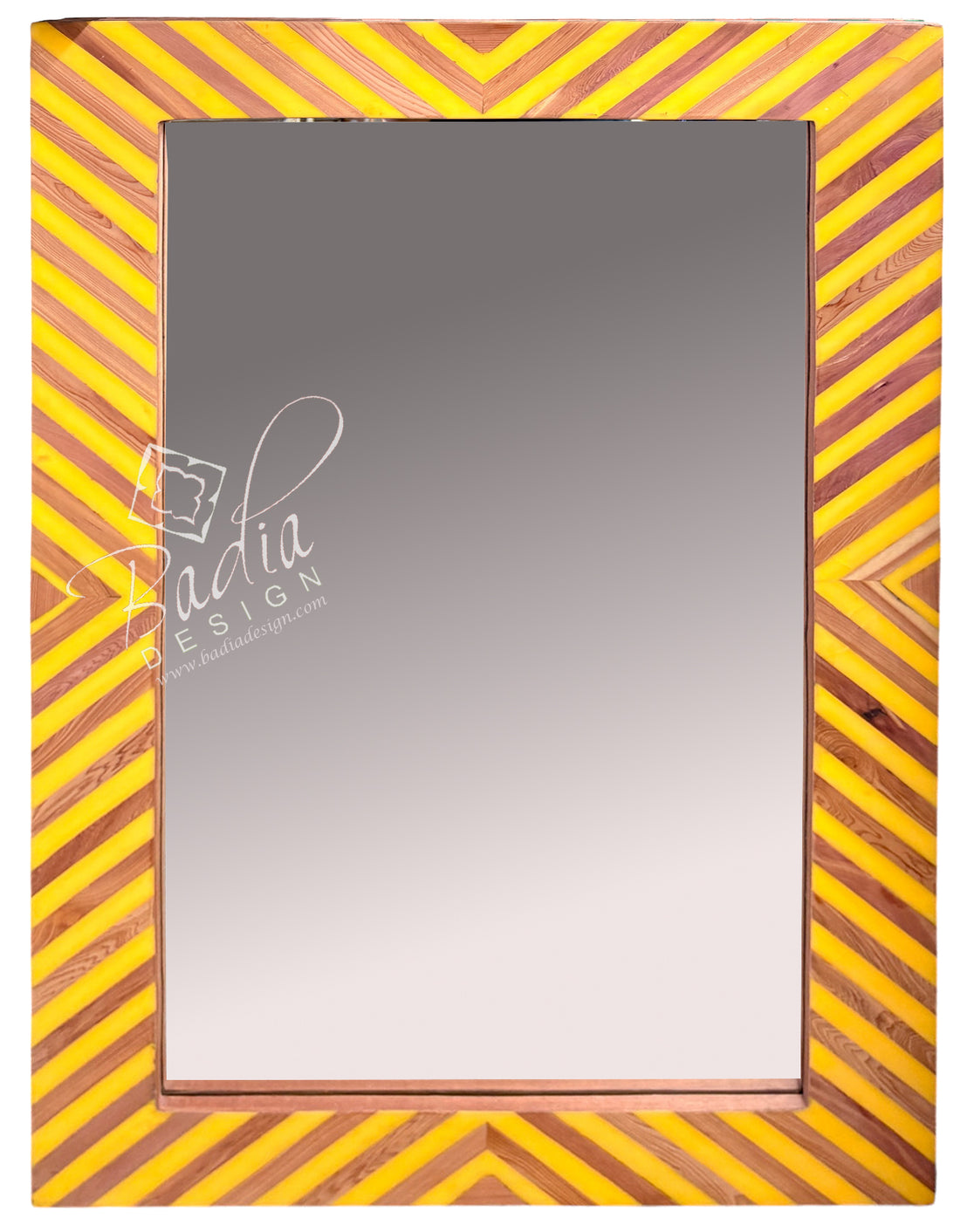 Moroccan Yellow and Beige Striped Resin and Wood Mirror