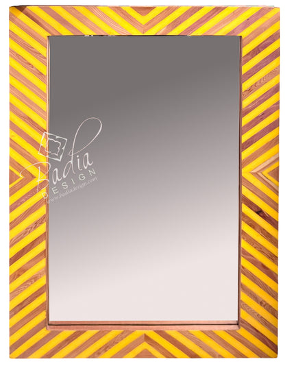 Moroccan Yellow and Beige Striped Resin and Wood Mirror