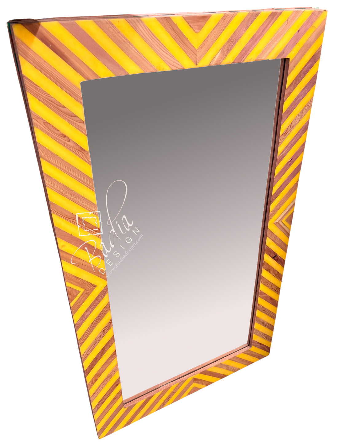 Moroccan Yellow and Beige Striped Resin and Wood Mirror