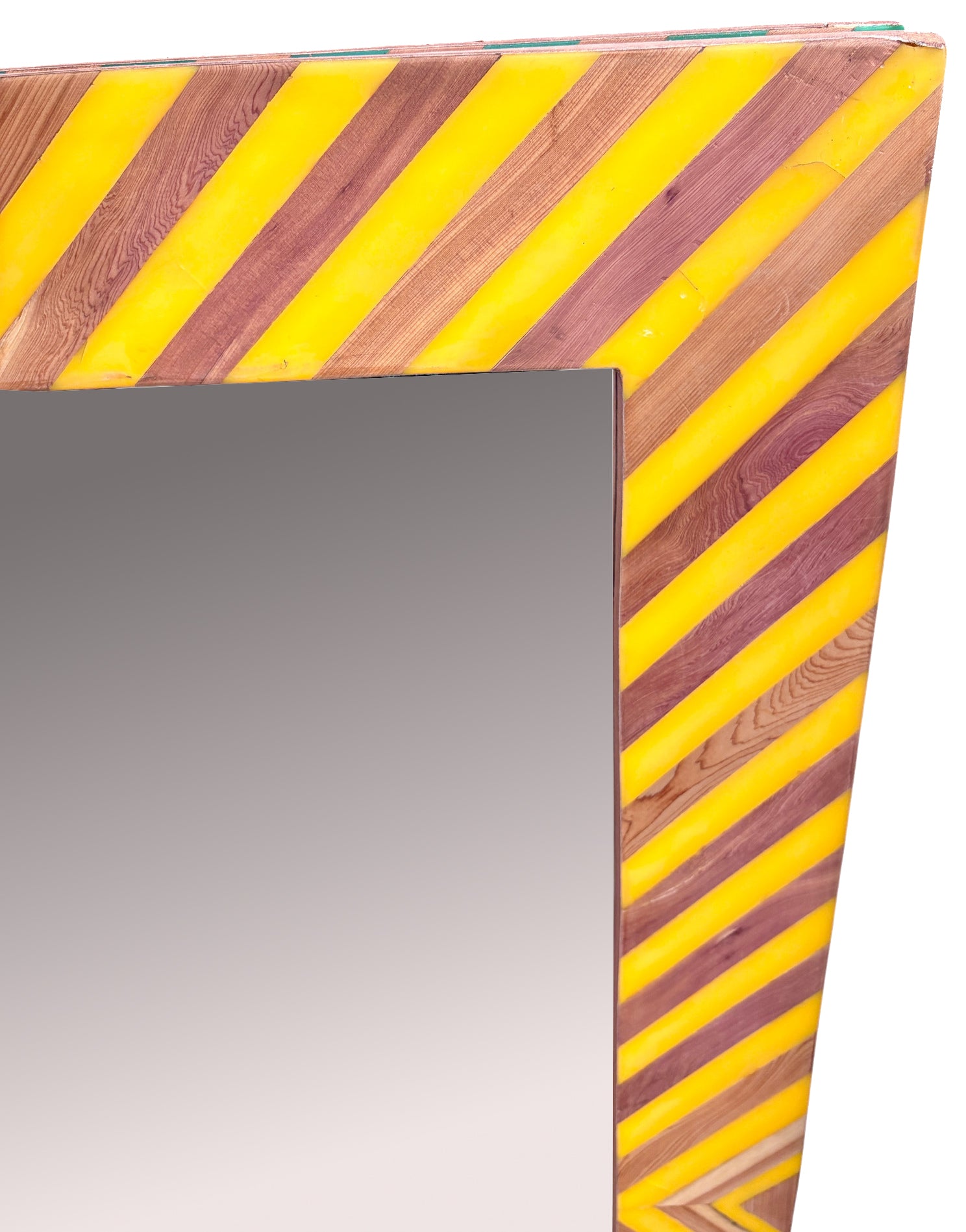 Yellow and Beige Striped Resin and Wood Mirror