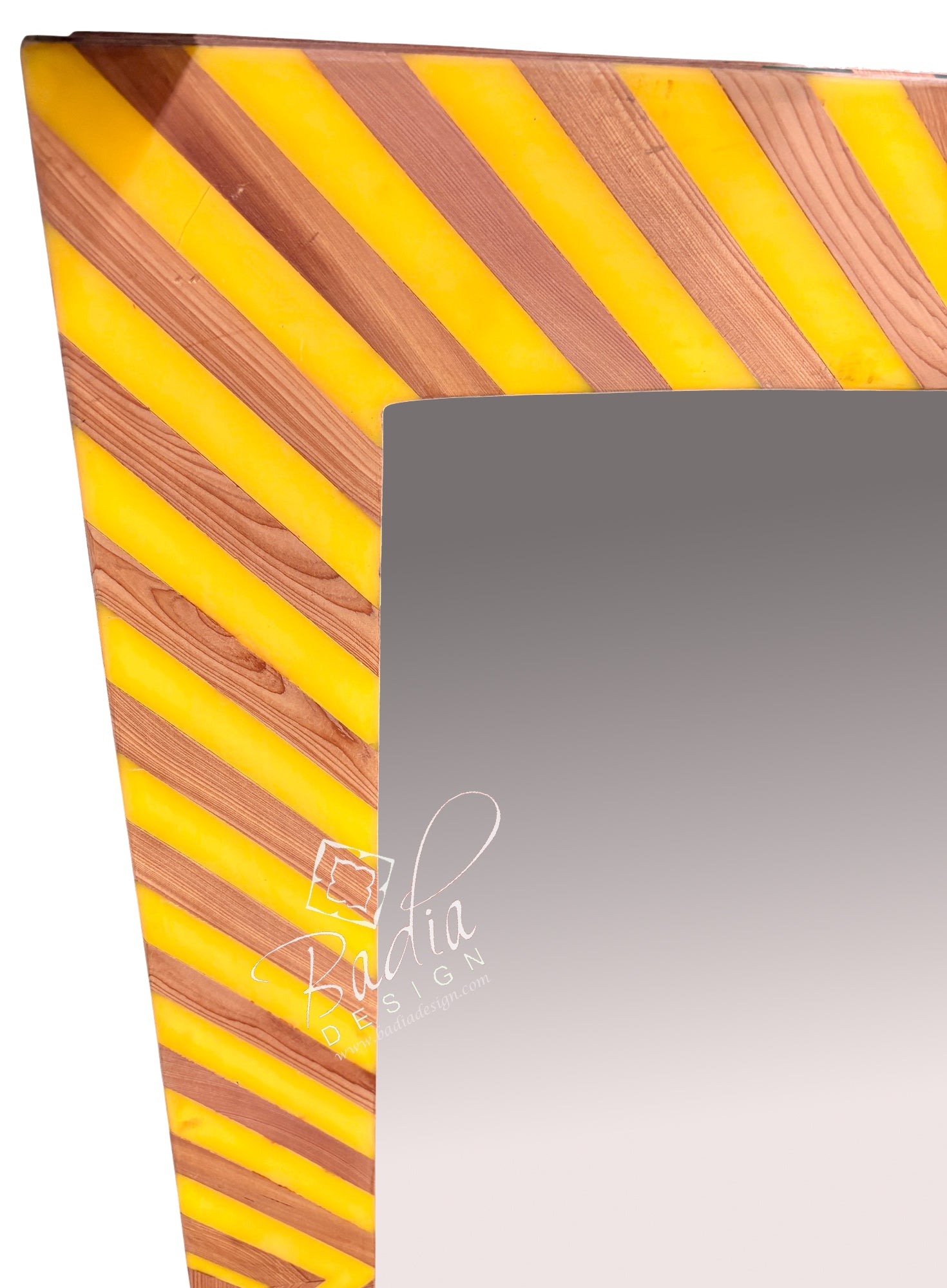 Yellow and Beige Striped Resin and Wood Mirror