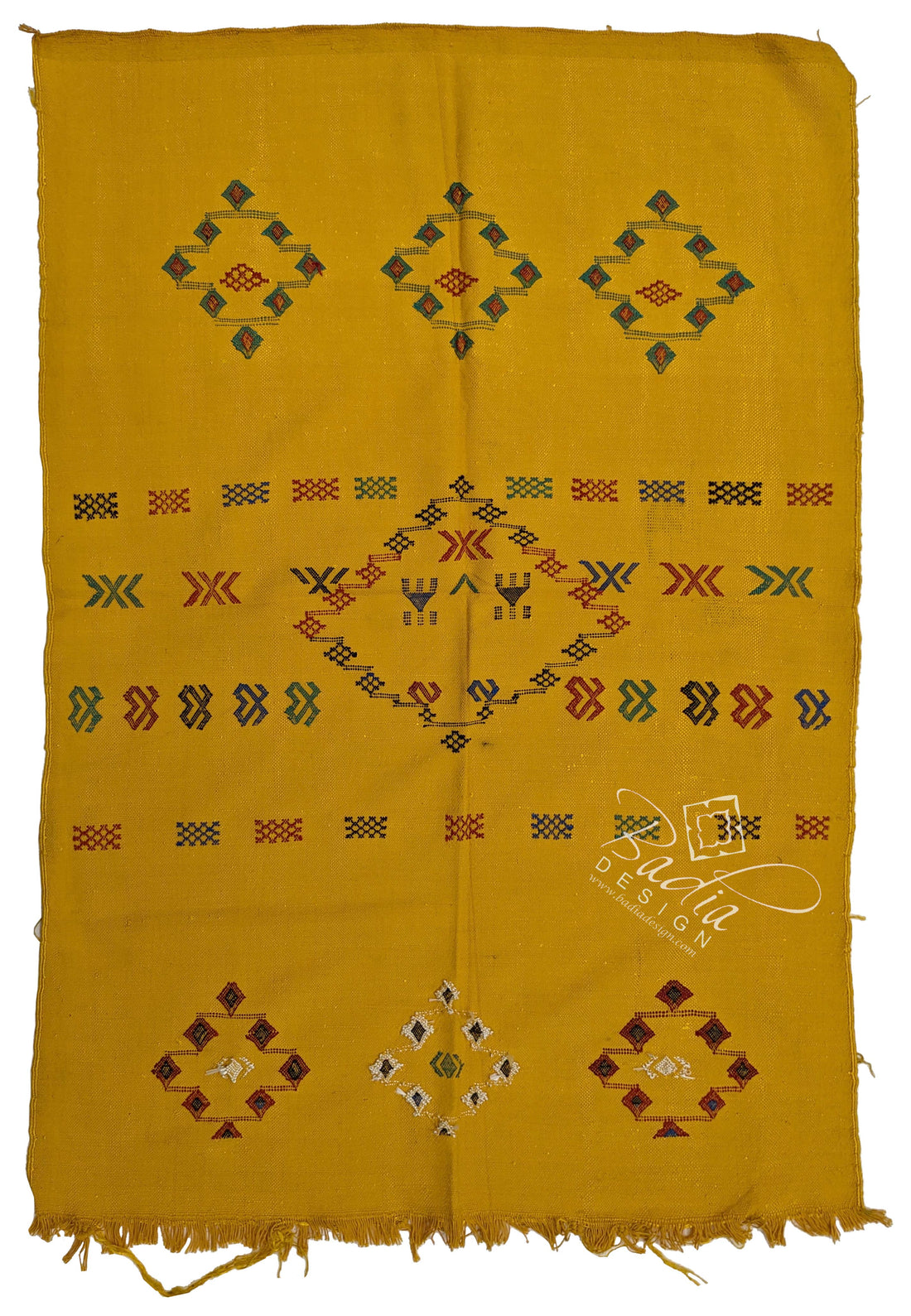 Yellow Cactus Silk Rug with Tribal Designs
