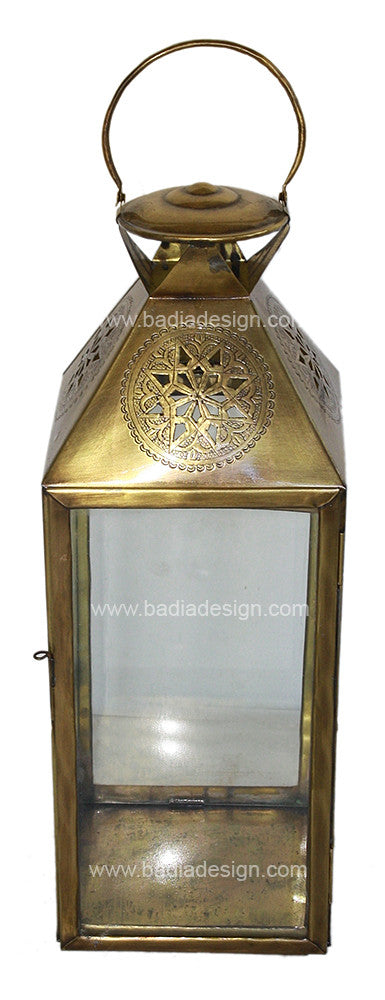 Moroccan Brass Hanging or Floor Lantern with Clear Glass