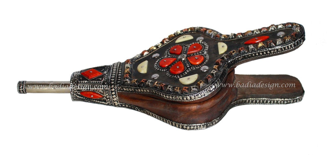 Moroccan Metal Air Blower with Bone Inlay side view