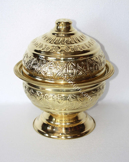 Handcrafted Moroccan Brass Plated Bowl with Lid