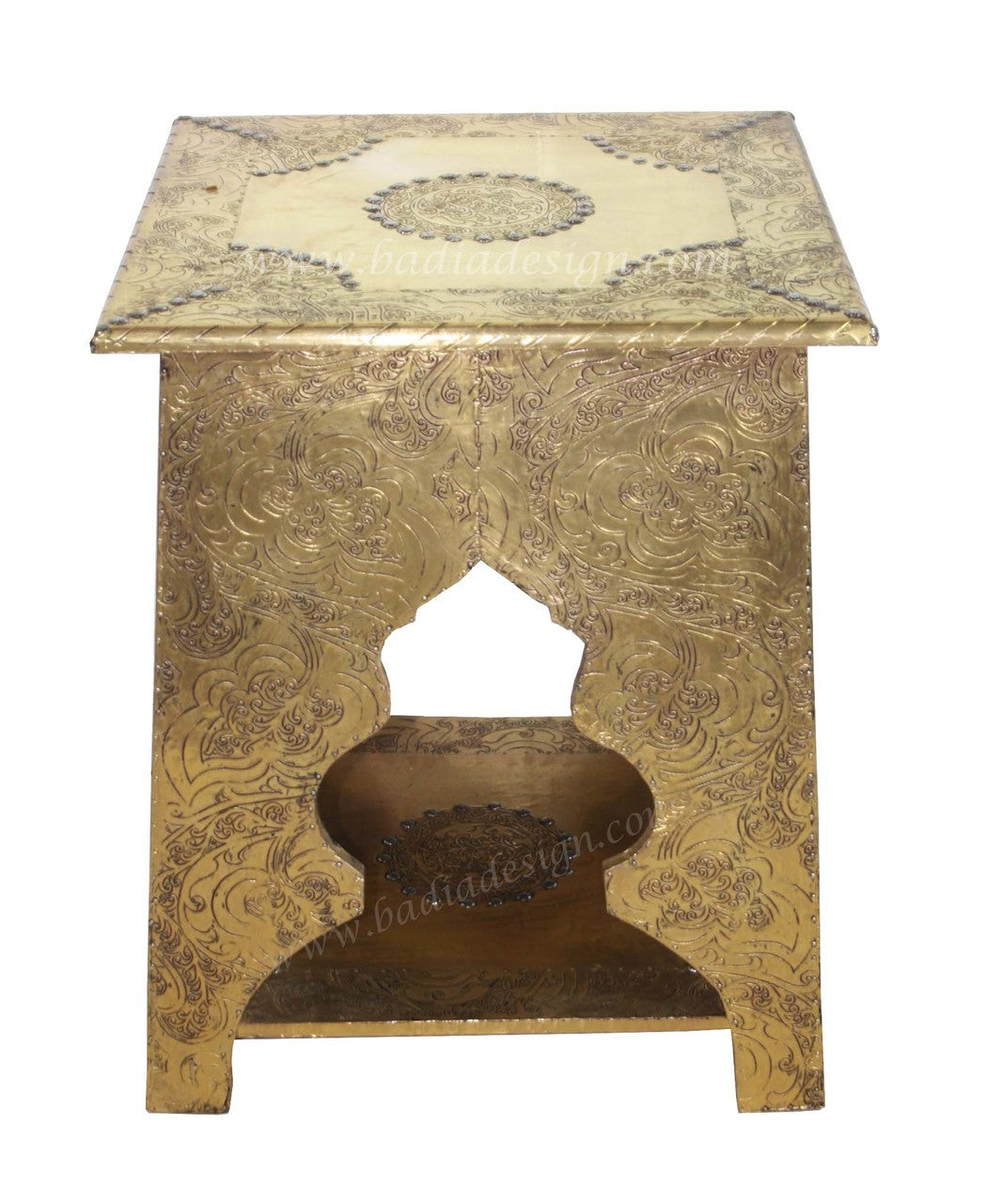 Cedar Wood Carved Brass Embossed Table