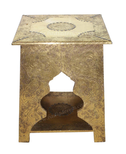 Cedar Wood Carved Brass Embossed Table
