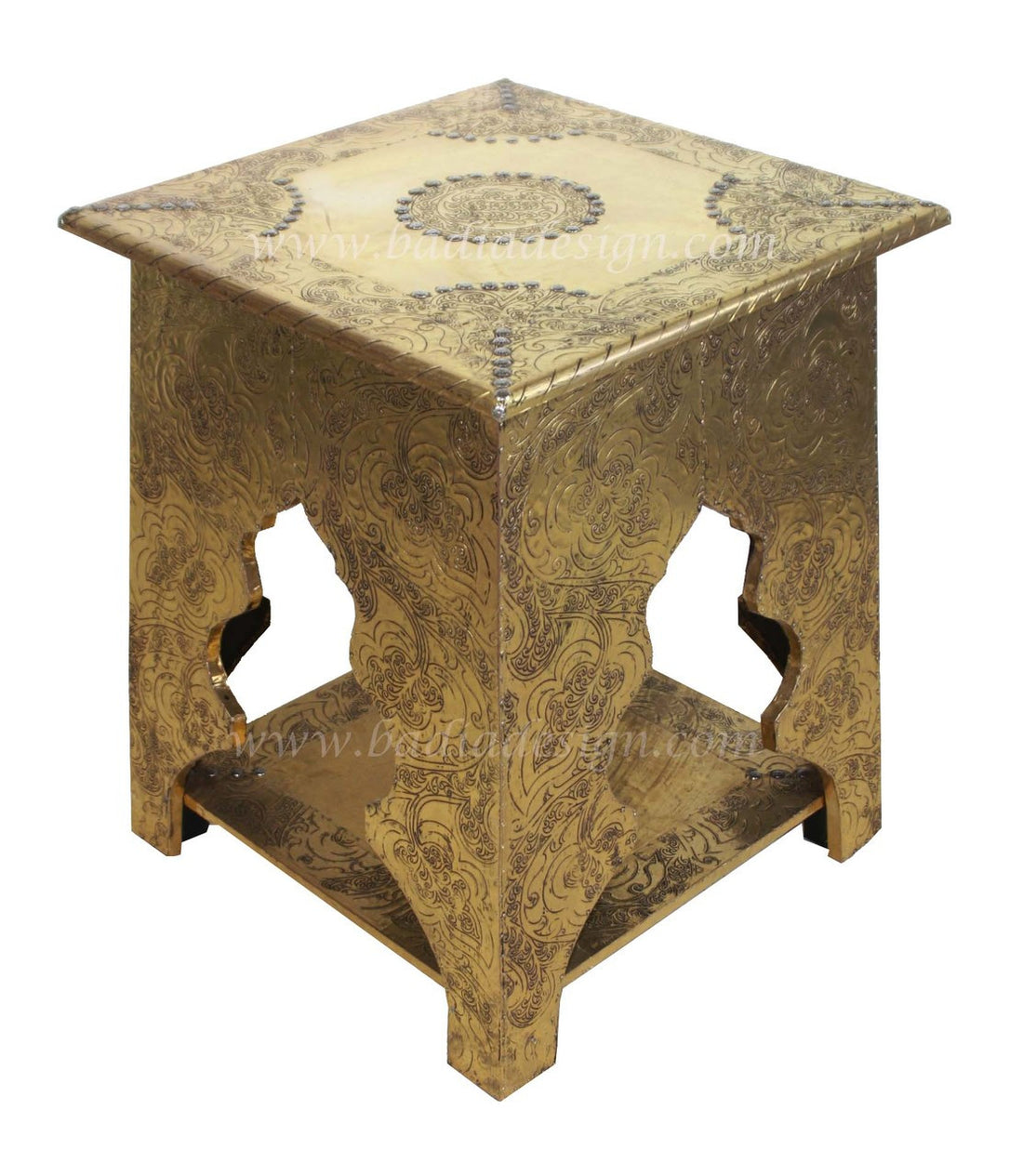 Cedar Wood Carved Brass Embossed Table