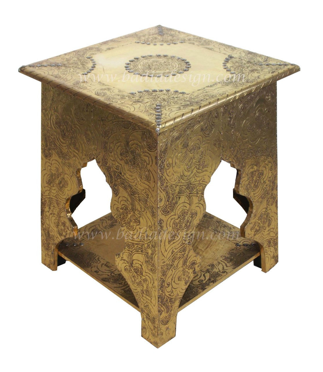 Cedar Wood Carved Brass Embossed Table