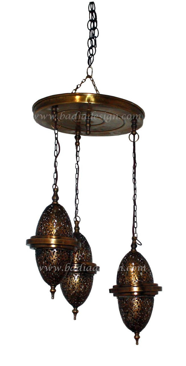 Brass Moroccan Chandelier with Hanging Lights