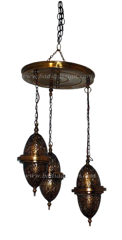 Brass Moroccan Chandelier with Hanging Lights