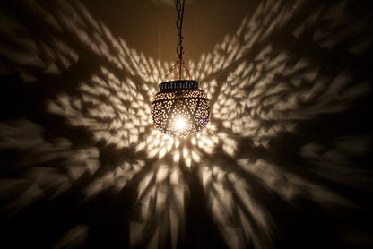 Hanging Hand Punched Silver Light Fixture