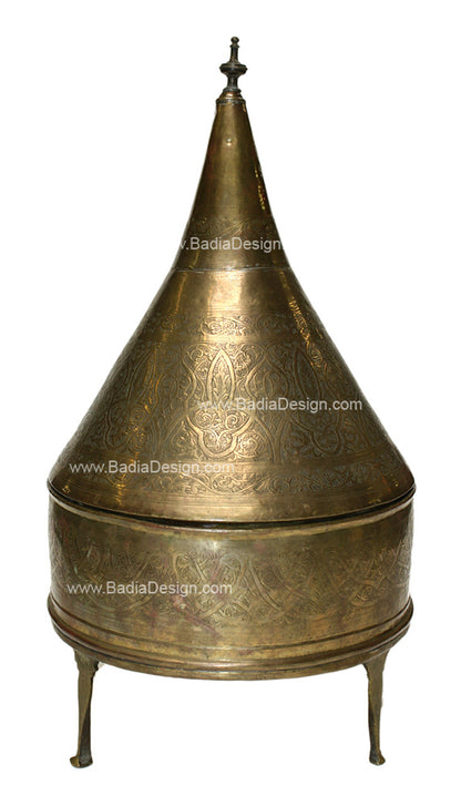 Large Vintage Engraved Brass Tajine